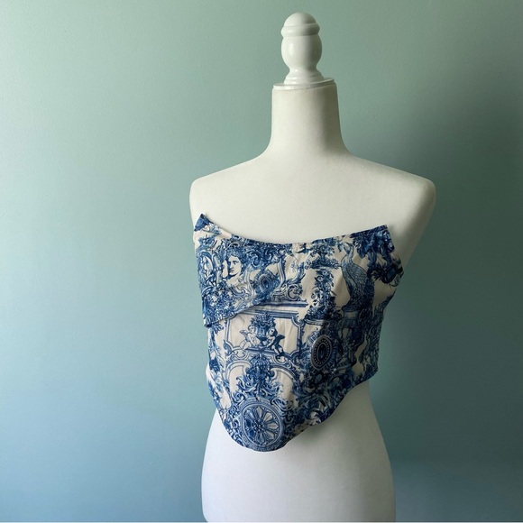 Pretty Little Thing corset crop top Renaissance blue - Picture 1 of 6